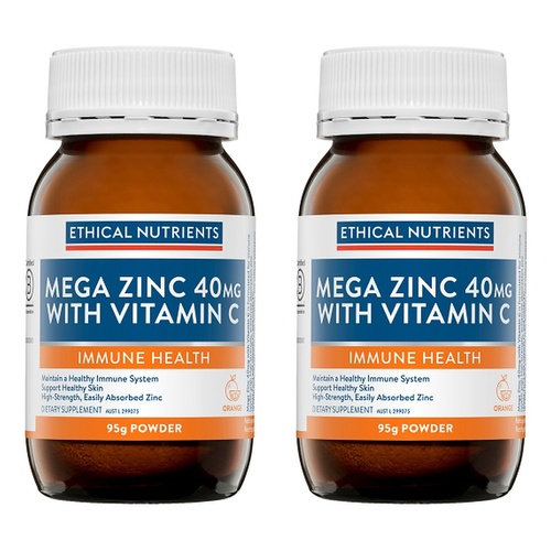 Ethical Nutrients Mega Zinc 40mg with Vitamin C Orange 95g Pack of 2
