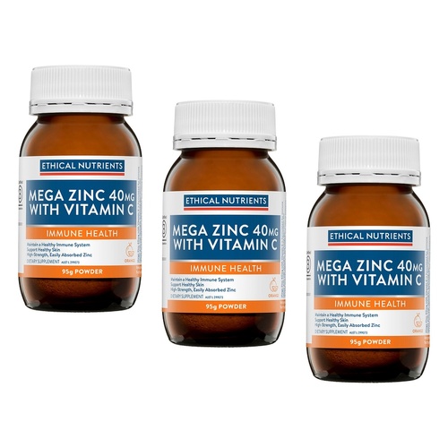 Ethical Nutrients Mega Zinc 40mg with Vitamin C Orange 95g Pack of 3