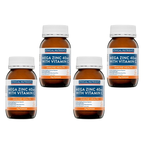 Ethical Nutrients Mega Zinc 40mg with Vitamin C Orange 95g Pack of 4