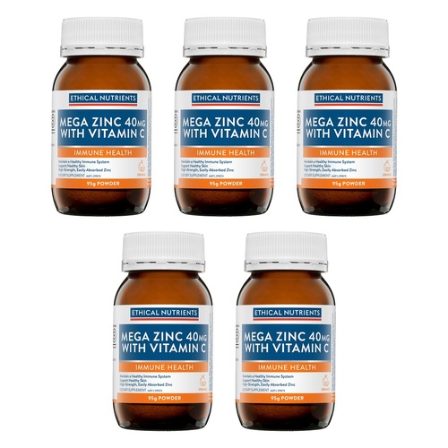 Ethical Nutrients Mega Zinc 40mg with Vitamin C Orange 95g Pack of 5