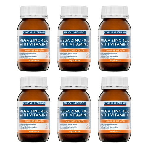 Ethical Nutrients Mega Zinc 40mg with Vitamin C Orange 95g Pack of 6