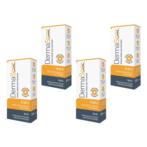 DermaScar Plus E 10% Vitamin E Silicone Gel 15g Pack of 4