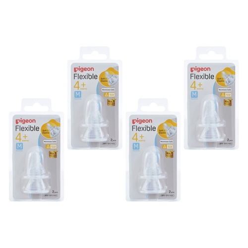 Pigeon Peristaltic Slim Neck Teat Medium 2 Pack Bundle of 4