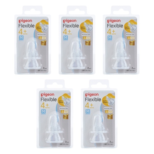 Pigeon Peristaltic Slim Neck Teat Medium 2 Pack Bundle of 5