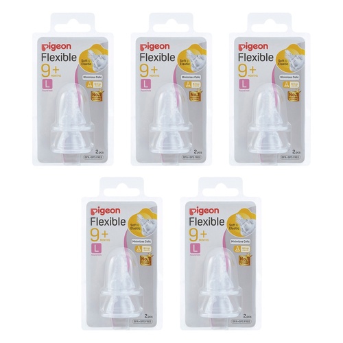 Pigeon Peristaltic Slim Neck Teat Large 2 Pack Bundle of 5