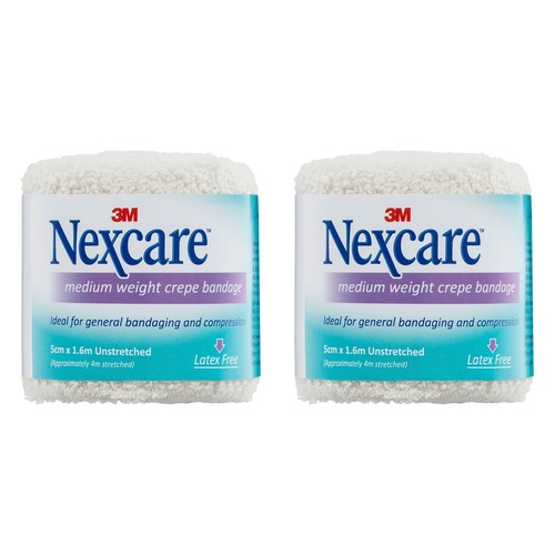 Nexcare Medium Crepe Bandage White 5cm x 1.6m Pack of 2