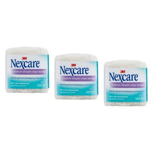 Nexcare Medium Crepe Bandage White 5cm x 1.6m Pack of 3