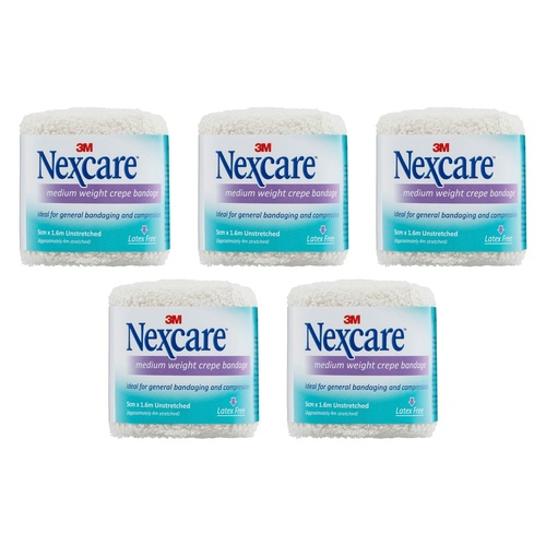 Nexcare Medium Crepe Bandage White 5cm x 1.6m Pack of 5