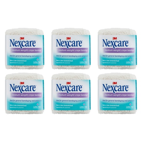 Nexcare Medium Crepe Bandage White 5cm x 1.6m Pack of 6