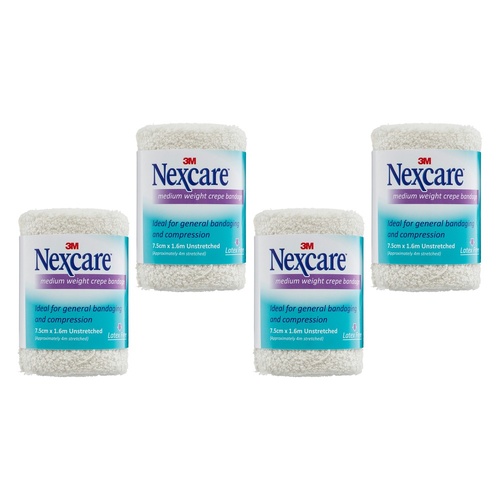 Nexcare Medium Crepe Bandage White 7.5cm x 1.6m Pack of 4
