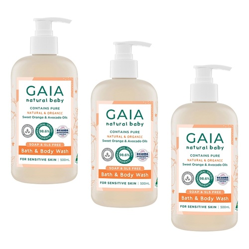 GAIA Natural Baby Bath & Body Wash 500mL Pack of 3