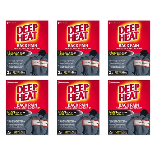 Deep Heat Back Pain Extra Large Heat Patches 2 Pack Bundle of 6