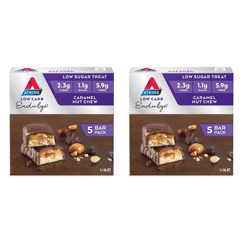 Atkins Endulge Low Sugar Caramel Nut Chew Bar 5 Pack Bundle of 2