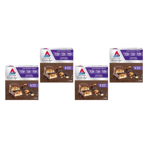 Atkins Endulge Low Sugar Caramel Nut Chew Bar 5 Pack Bundle of 4