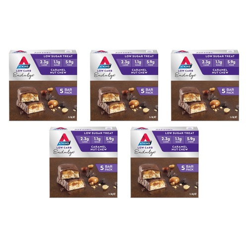 Atkins Endulge Low Sugar Caramel Nut Chew Bar 5 Pack Bundle of 5