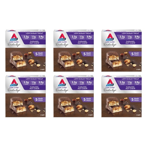 Atkins Endulge Low Sugar Caramel Nut Chew Bar 5 Pack Bundle of 6