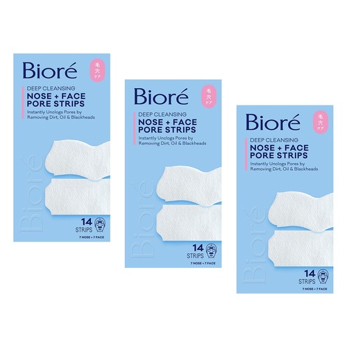 Biore Nose + Face Deep Cleansing Pore Strips 14 Pack Bundle of 3