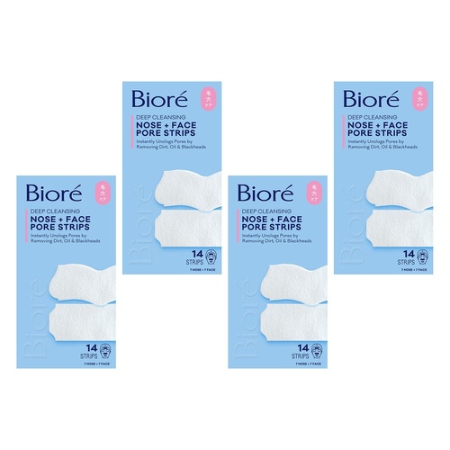 Biore Nose + Face Deep Cleansing Pore Strips 14 Pack Bundle of 4