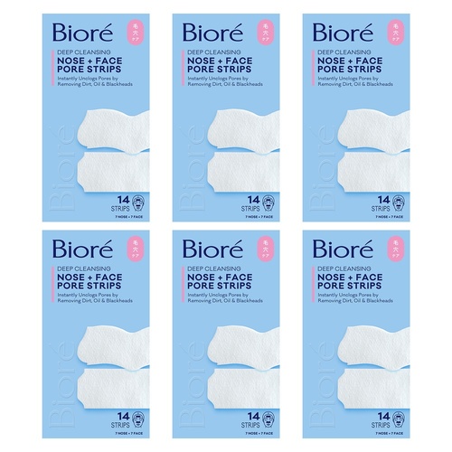 Biore Nose + Face Deep Cleansing Pore Strips 14 Pack Bundle of 6