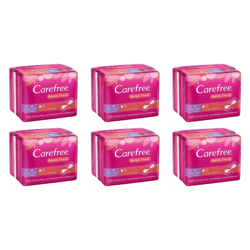 Carefree Barely There Shower Fresh Liners 42 Pack x 12 Bundle of 6