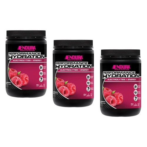 Endura Performance Hydration Electrolytes + Energy Raspberry 800g Pack of 3