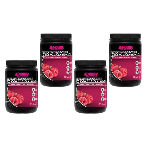 Endura Performance Hydration Electrolytes + Energy Raspberry 800g Pack of 4