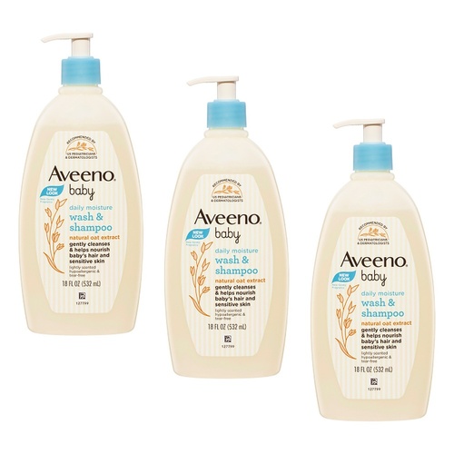 Aveeno Baby Daily Moisture Wash & Shampoo 532mL Pack of 3