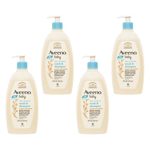Aveeno Baby Daily Moisture Wash & Shampoo 532mL Pack of 4