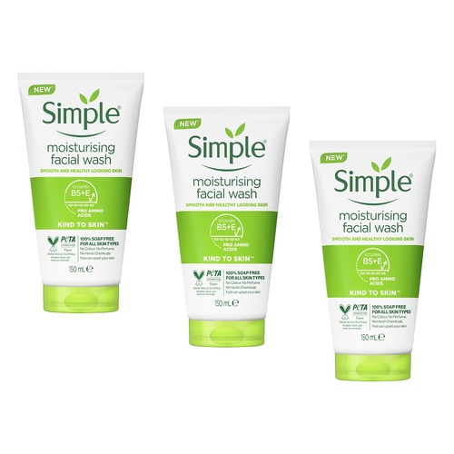 Simple Kind To Skin Moisturising Facial Wash 150mL Pack of 3