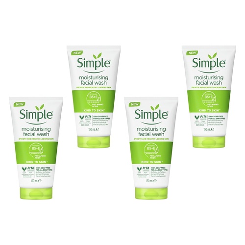Simple Kind To Skin Moisturising Facial Wash 150mL Pack of 4
