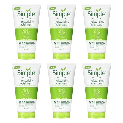 Simple Kind To Skin Moisturising Facial Wash 150mL Pack of 6