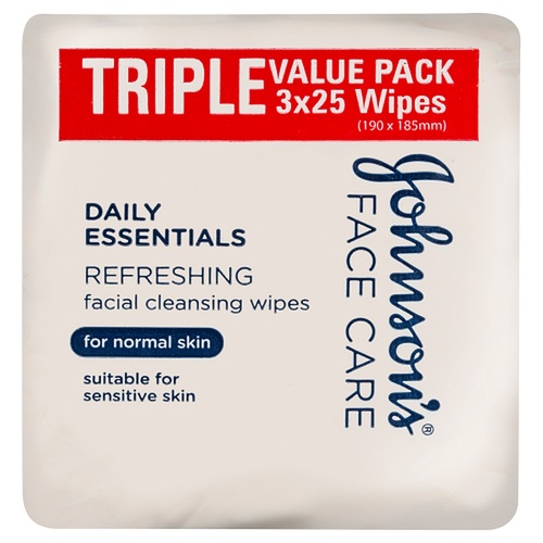 Johnson's Face Care Cleansing Wipes for Normal Skin 25 Wipes Triple Pack