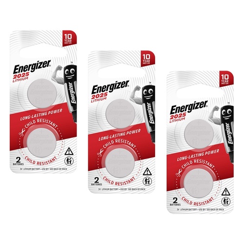 Energizer ECR2025 Lithium Coin Batteries 2 Pack Bundle of 3