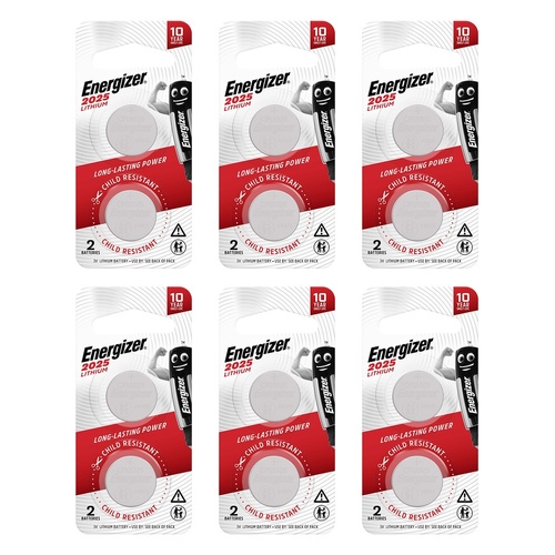 Energizer ECR2025 Lithium Coin Batteries 2 Pack Bundle of 6
