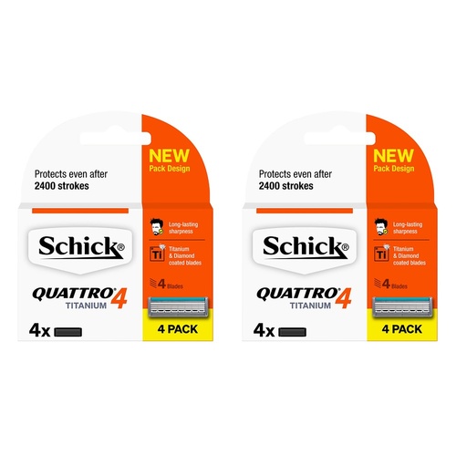 Schick Quattro Titanium 4 Blades Refill 4 Pack Bundle of 2