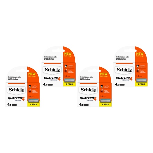 Schick Quattro Titanium 4 Blades Refill 4 Pack Bundle of 4