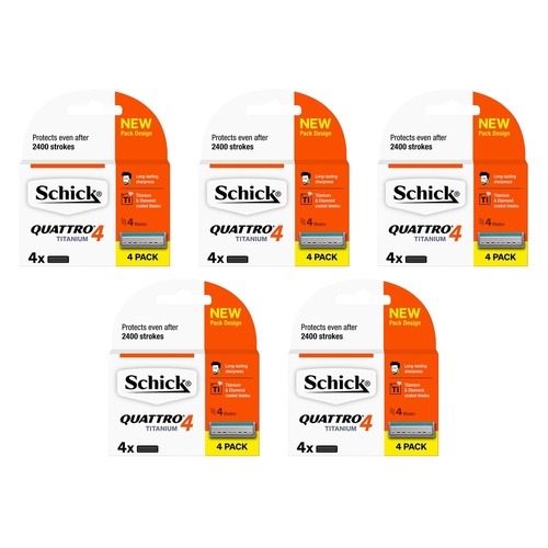 Schick Quattro Titanium 4 Blades Refill 4 Pack Bundle of 5