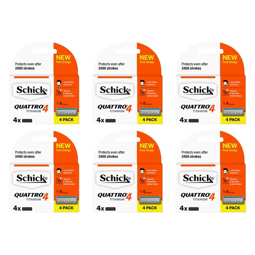 Schick Quattro Titanium 4 Blades Refill 4 Pack Bundle of 6