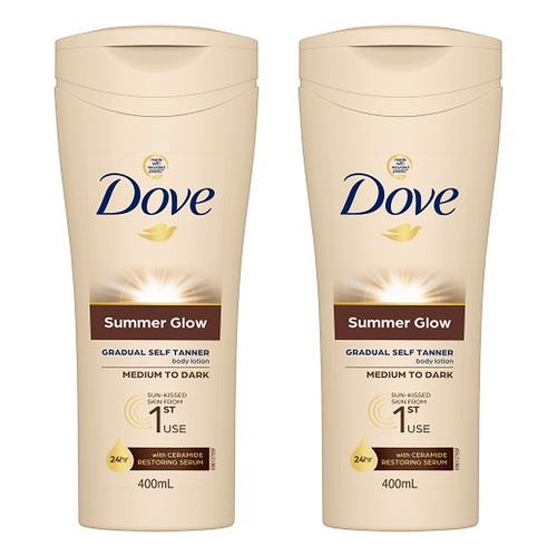 Dove Summerglow Gradual Self Tan Body Lotion, Medium to Dark, 400mL Pack of 2