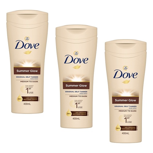 Dove Summerglow Gradual Self Tan Body Lotion, Medium to Dark, 400mL Pack of 3
