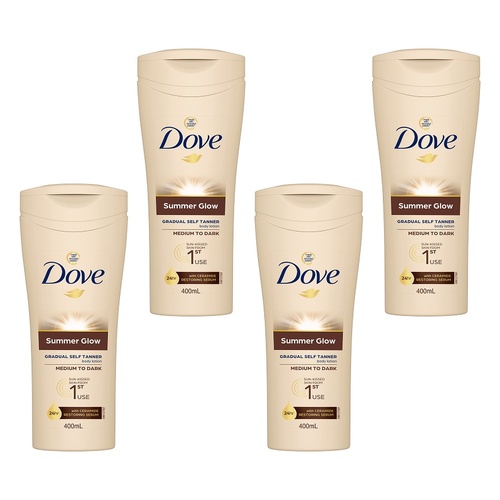 Dove Summerglow Gradual Self Tan Body Lotion, Medium to Dark, 400mL Pack of 4