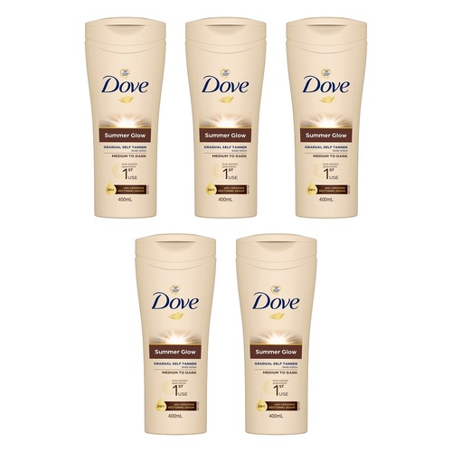 Dove Summerglow Gradual Self Tan Body Lotion, Medium to Dark, 400mL Pack of 5