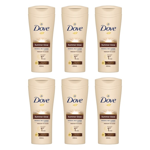 Dove Summerglow Gradual Self Tan Body Lotion, Medium to Dark, 400mL Pack of 6