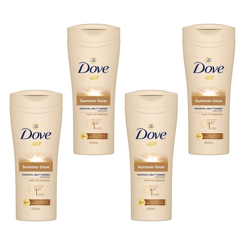 Dove Summerglow Gradual Self Tan Body Lotion, Fair to Medium, 400mL Pack of 4