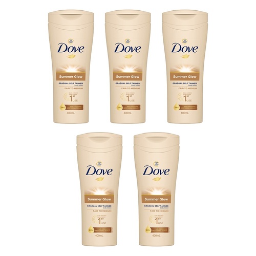 Dove Summerglow Gradual Self Tan Body Lotion, Fair to Medium, 400mL Pack of 5