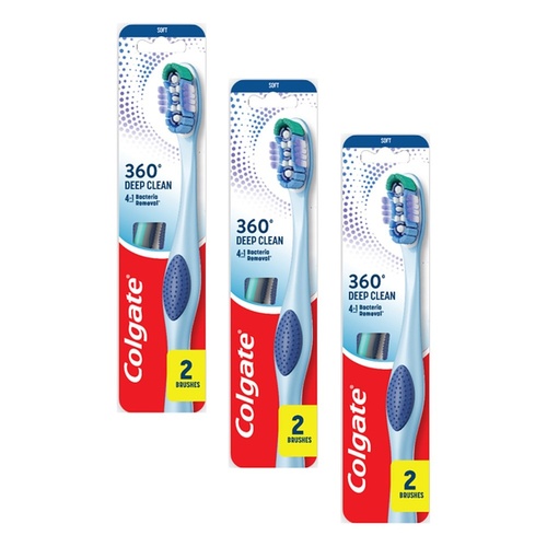 Colgate 360 Deep Clean Toothbrush Medium 2 Pack x 6 Bundle of 3