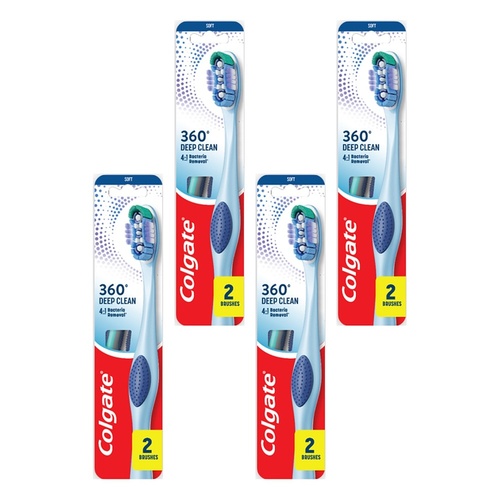 Colgate 360 Deep Clean Toothbrush Medium 2 Pack x 6 Bundle of 4