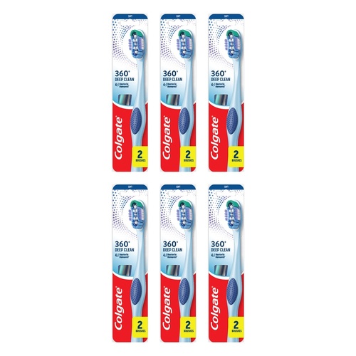 Colgate 360 Deep Clean Toothbrush Medium 2 Pack x 6 Bundle of 6