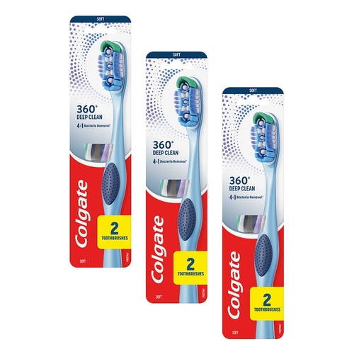 Colgate 360 Compact Head Toothbrush Soft 2 Pack x 6 Bundle of 3