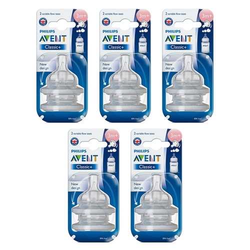 Philips Avent Teat Silicone Medium Flow 2 Pack Bundle of 5